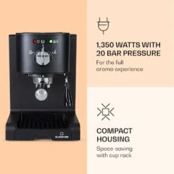 Klarstein Passionata 20 - Espressomaschine, Espresso-Automat, Kaffee-Maschine, 1350 Watt, 1,25 Liter, Automatischer Druckablass, Inkl. Milchschaum Düse Für Zubereitung Von Cappuccino, Schwarz 9 Klarstein Passionata 20 - Espressomaschine, Espresso-Automat, Kaffee-Maschine, 1350 Watt, 1,25 Liter, Automatischer Druckablass, Inkl. Milchschaum Düse Für Zubereitung Von Cappuccino, Schwarz -Haushalts Verkauf ee5d05f7b98b987cdf1a06a65be22e82