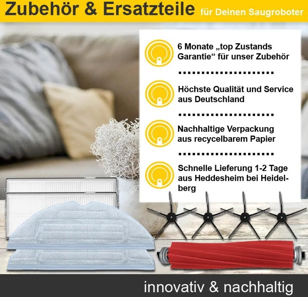 Zubehör Set, Ersatzteile Für Horniture Q6 (2x Seitenbürste, 1x Hauptbürste, 2x Filter, 2x Pad) 4 Zubehör Set, Ersatzteile Für Horniture Q6 (2x Seitenbürste, 1x Hauptbürste, 2x Filter, 2x Pad) – Bild 4