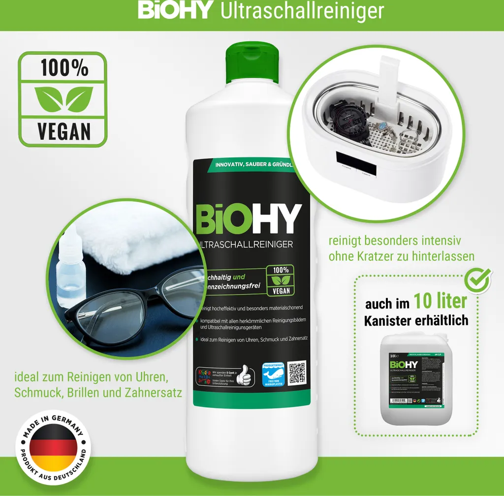 BiOHY Ultraschallreiniger (2x1l Flasche) + Dosierer | Intensive Und Materialschonende Reinigung Von Brillen, Dentalprodukte, Gold, Münzen Und Schmuck| KONZENTRAT Für Ultraschallbad 4 BiOHY Ultraschallreiniger (2x1l Flasche) + Dosierer | Intensive Und Materialschonende Reinigung Von Brillen, Dentalprodukte, Gold, Münzen Und Schmuck| KONZENTRAT Für Ultraschallbad – Bild 4