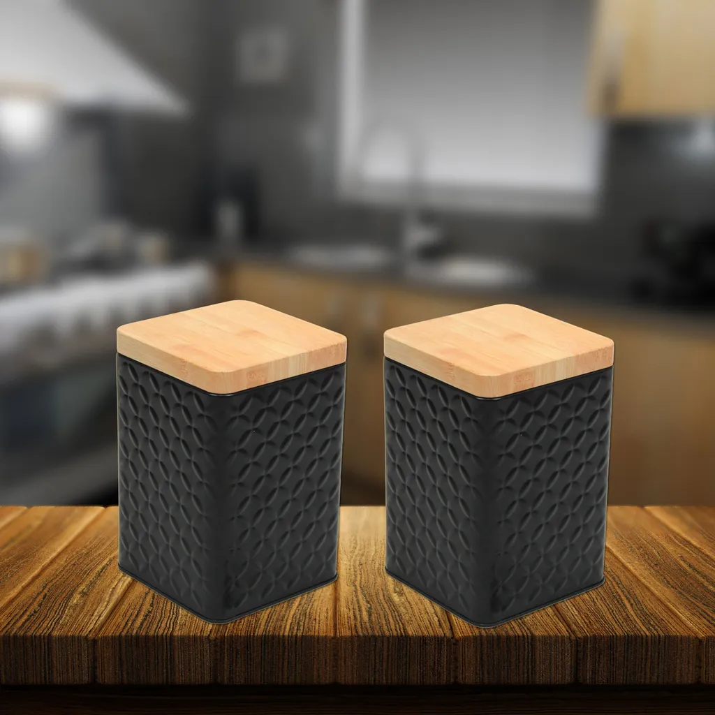 2er Set Metall Vorratsdose Mit Deckel 16x10,5x10,5cm - Schwarz 5 2er Set Metall Vorratsdose Mit Deckel 16x10,5x10,5cm - Schwarz – Bild 5