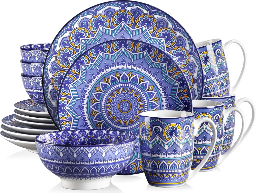 Vancasso Tafelservice Porzellan, Mandala 16 Teiliges Essgeschirr Kombiservice, Handbemaltes Geschirrset Für 4 Personen, Böhmischer Stil 1 Vancasso Tafelservice Porzellan, Mandala 16 Teiliges Essgeschirr Kombiservice, Handbemaltes Geschirrset Für 4 Personen, Böhmischer Stil