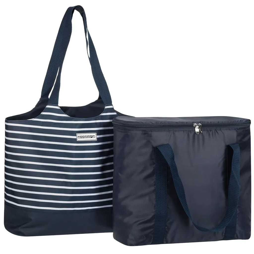 Strandtasche 2 In 1 Kühltasche + SchultertascheAHOI Blau Weiß - Navy 3 Strandtasche 2 In 1 Kühltasche + SchultertascheAHOI Blau Weiß - Navy – Bild 3
