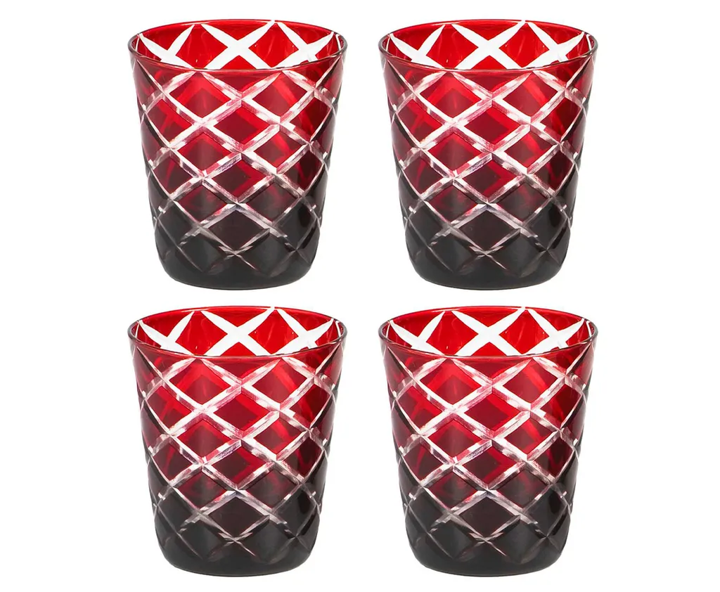 4er Set Kristallgläser Dio, Rot, Handgeschliffenes Glas , Höhe 10 Cm, Füllmenge 0,23 Liter 2 4er Set Kristallgläser Dio, Rot, Handgeschliffenes Glas , Höhe 10 Cm, Füllmenge 0,23 Liter – Bild 2
