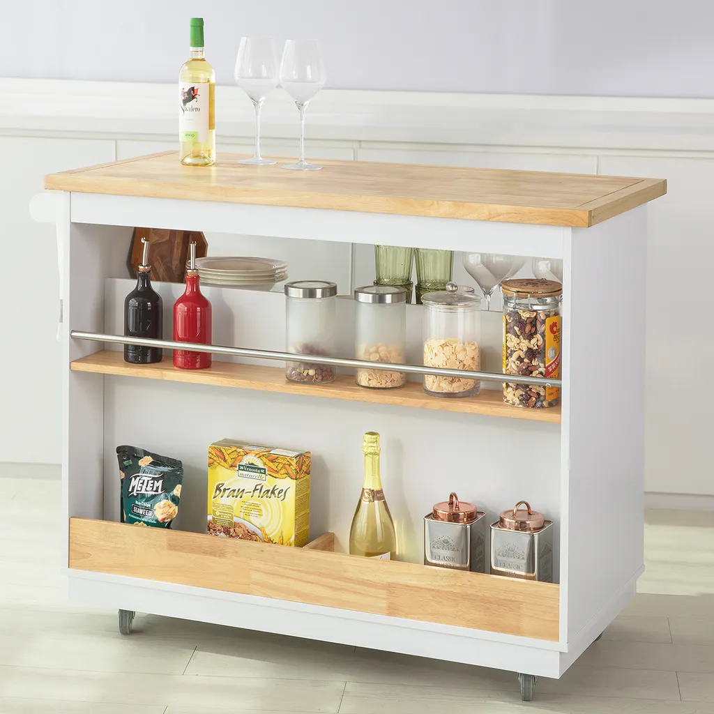 SoBuy FKW107-WN Design Küchenwagen Mit Arbeitsplatte Kücheninsel Küchenschrank Rollwagen Sideboard Auf Rollen Weiß-Natur BHT Ca.: 110x91x55cm 2 SoBuy FKW107-WN Design Küchenwagen Mit Arbeitsplatte Kücheninsel Küchenschrank Rollwagen Sideboard Auf Rollen Weiß-Natur BHT Ca.: 110x91x55cm – Bild 2