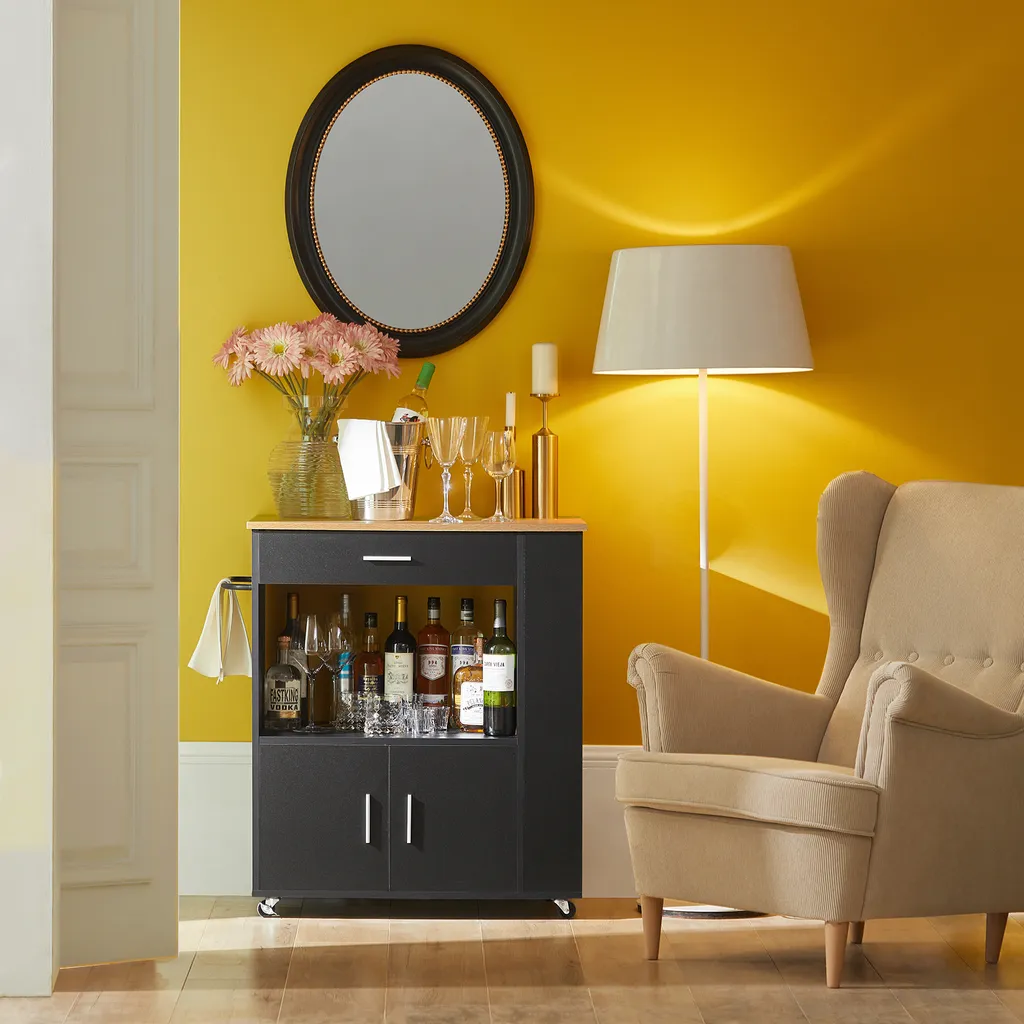 SoBuy FKW113-SCH Servierwagen Küchenwagen Kücheninsel Küchenschrank Rollwagen Mikrowellenschrank Küchenrollwagen Schwarz BHT Ca.: 82x88x46cm 4 SoBuy FKW113-SCH Servierwagen Küchenwagen Kücheninsel Küchenschrank Rollwagen Mikrowellenschrank Küchenrollwagen Schwarz BHT Ca.: 82x88x46cm – Bild 4