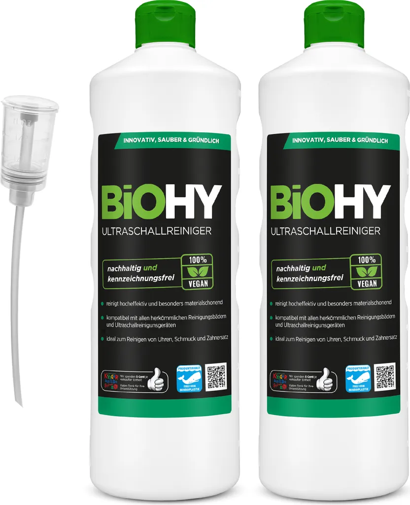 BiOHY Ultraschallreiniger (2x1l Flasche) + Dosierer | Intensive Und Materialschonende Reinigung Von Brillen, Dentalprodukte, Gold, Münzen Und Schmuck| KONZENTRAT Für Ultraschallbad 1 BiOHY Ultraschallreiniger (2x1l Flasche) + Dosierer | Intensive Und Materialschonende Reinigung Von Brillen, Dentalprodukte, Gold, Münzen Und Schmuck| KONZENTRAT Für Ultraschallbad