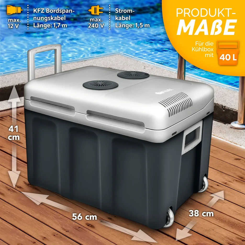 Tillvex Kühlbox Elektrisch 40L Grau Mit Rollen | Mini-Kühlschrank 230 V Und 12 V Für KFZ Auto Camping | Kühlt & Wärmt | ECO-Modus 4 Tillvex Kühlbox Elektrisch 40L Grau Mit Rollen | Mini-Kühlschrank 230 V Und 12 V Für KFZ Auto Camping | Kühlt & Wärmt | ECO-Modus – Bild 4